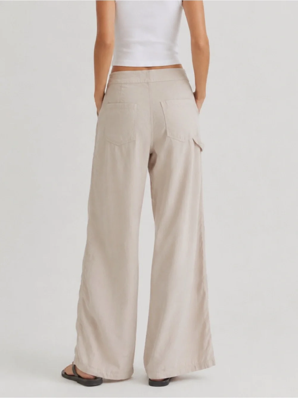 Theory Cargo Wide Leg Fluid Pants in Light Tan